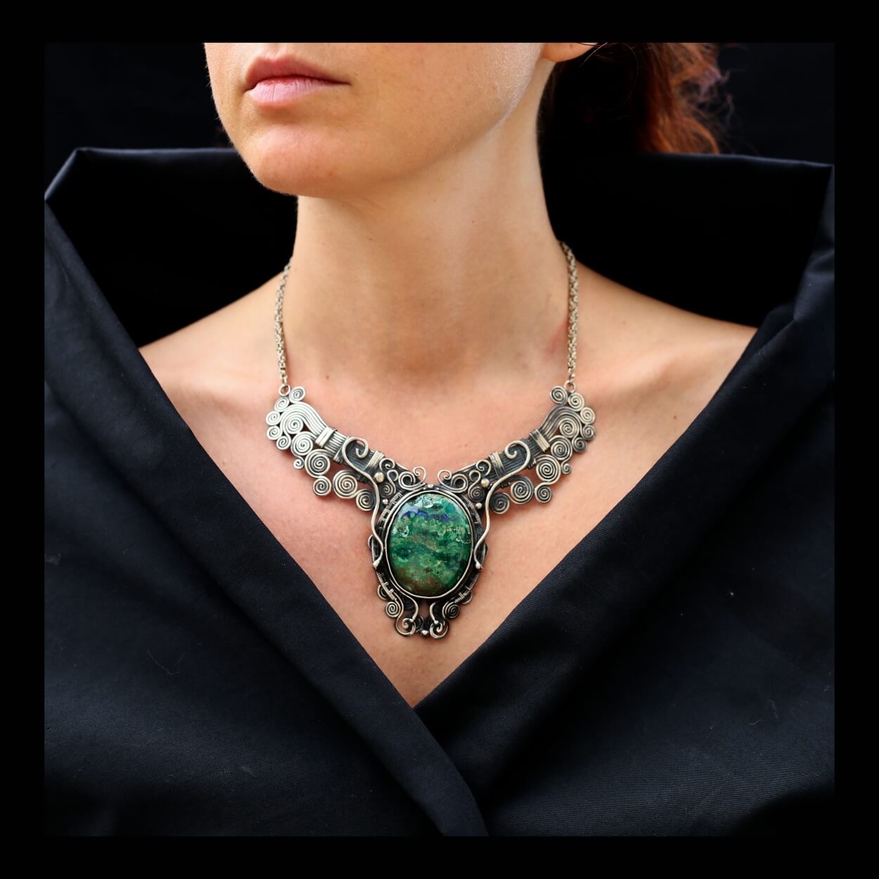 Azurite stone silver necklace - Image 3