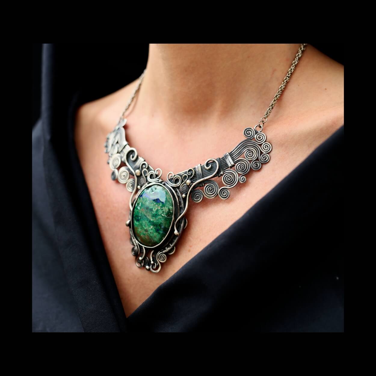 Azurite stone silver necklace - Image 2