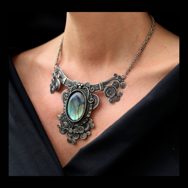 Labradorite stone silver necklace