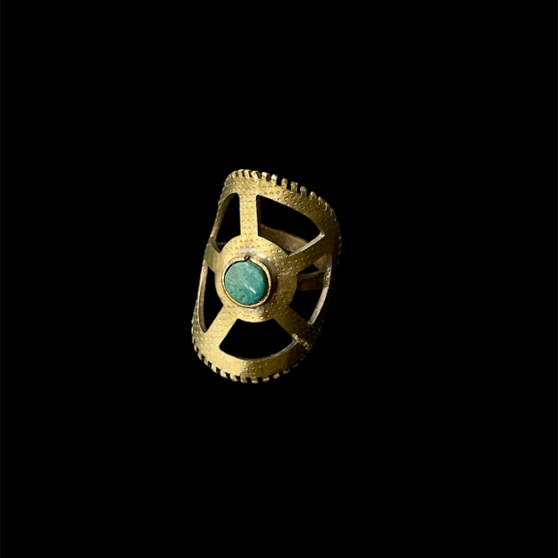 Gear Ring with Chrysocolla stone